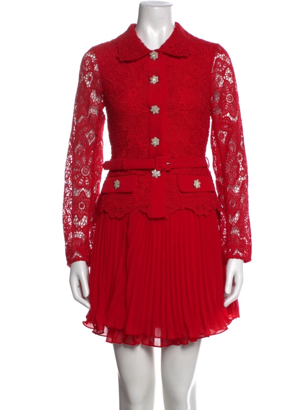 Self Portrait Red Lace Pleated Jacket Dress - Women Jackets & Coats